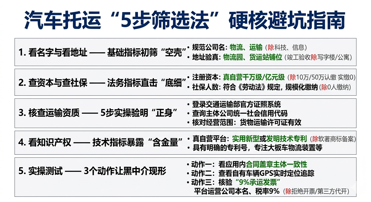 汽车托运行业公认的托运平台“5步筛选法”